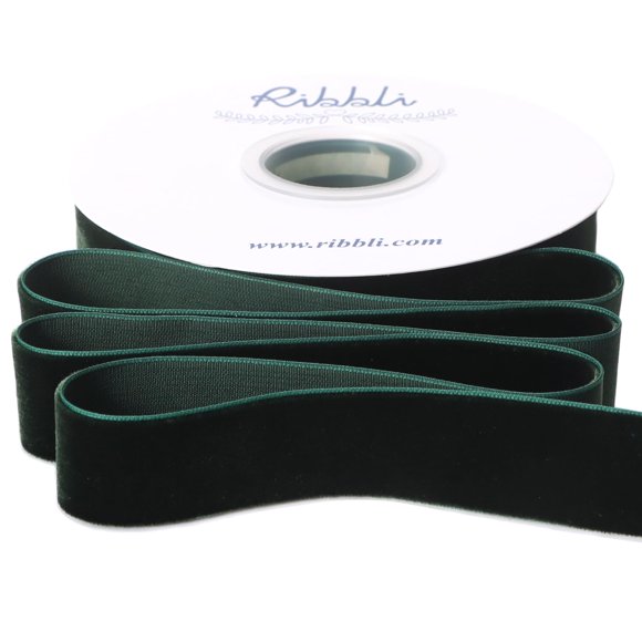 Cinta decorativa Ribbli de terciopelo verde oscuro, 2,5 cm, bobina de 9 m