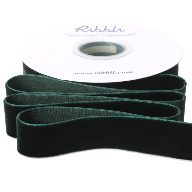 Cinta decorativa Ribbli de terciopelo verde oscuro, 2,5 cm, bobina de 9 m