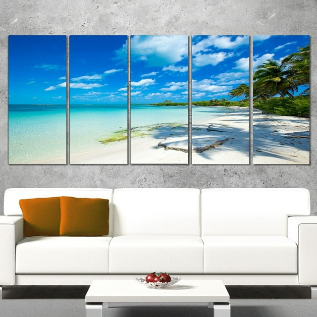 Design Art Tropical Beach with Palm Shadows Large Seashore Canvas Art Print