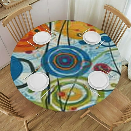

Tllo0ord Modern Decor Round Fitted Tablecloth Floral Geometrical Waterproof Table Cloth Elastic Edge Table CoverDining Tables Buffet Parties and Camping Green Blue and White 42-46