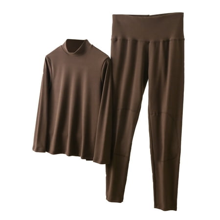 

mveomtd long sleeve thermal pajamas for women high neck lined thermal pajamas winter tops casual slim tops 1 pack pants 1 pack tops 2 pieces pack ski pajamas men large coffee xxxxl