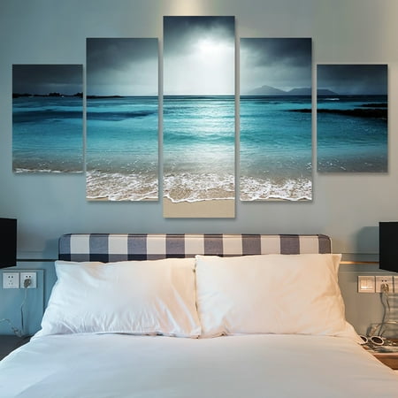 Home Decos Asewin Framed 5Pcs Sunset Seaside Canvas Painting Print Picture Wall Art Decor Living Room Bedroom Home Decoration ()