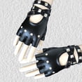 thumbnail image 3 of Guantes de medio dedo para baile de mujer, de cuero, antideslizantes, con remaches de cadena estilo punk, para baile en barra, hip hop, 3 of 6