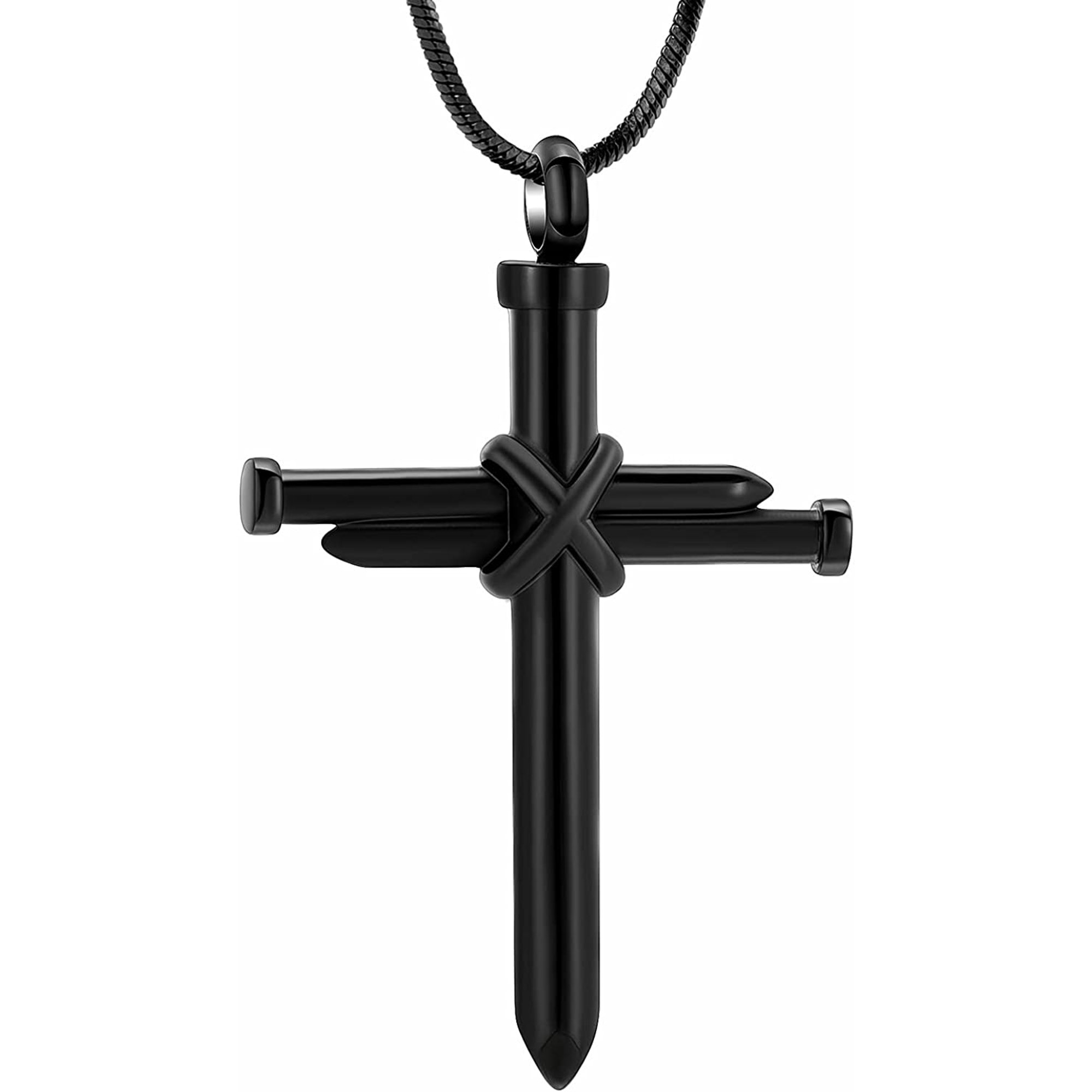 Men's Nail Cross Necklace Cross Pendant Necklace Christian Jewelry Gift Nail Cross Cremation Urn Necklace for Ashes Memorial Jewelry Funeral Ashes Holder Keepsake Cremation Jewelry