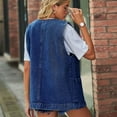 thumbnail image 4 of SWSMCLT Women's V Neck Jean Jacket Soft Sleeveless Pockets Denim Vest Jackets Tank Top Loose Fit Oversized Spring Fall Top Casual Fashion Dark Blue 3X-Large, 4 of 5