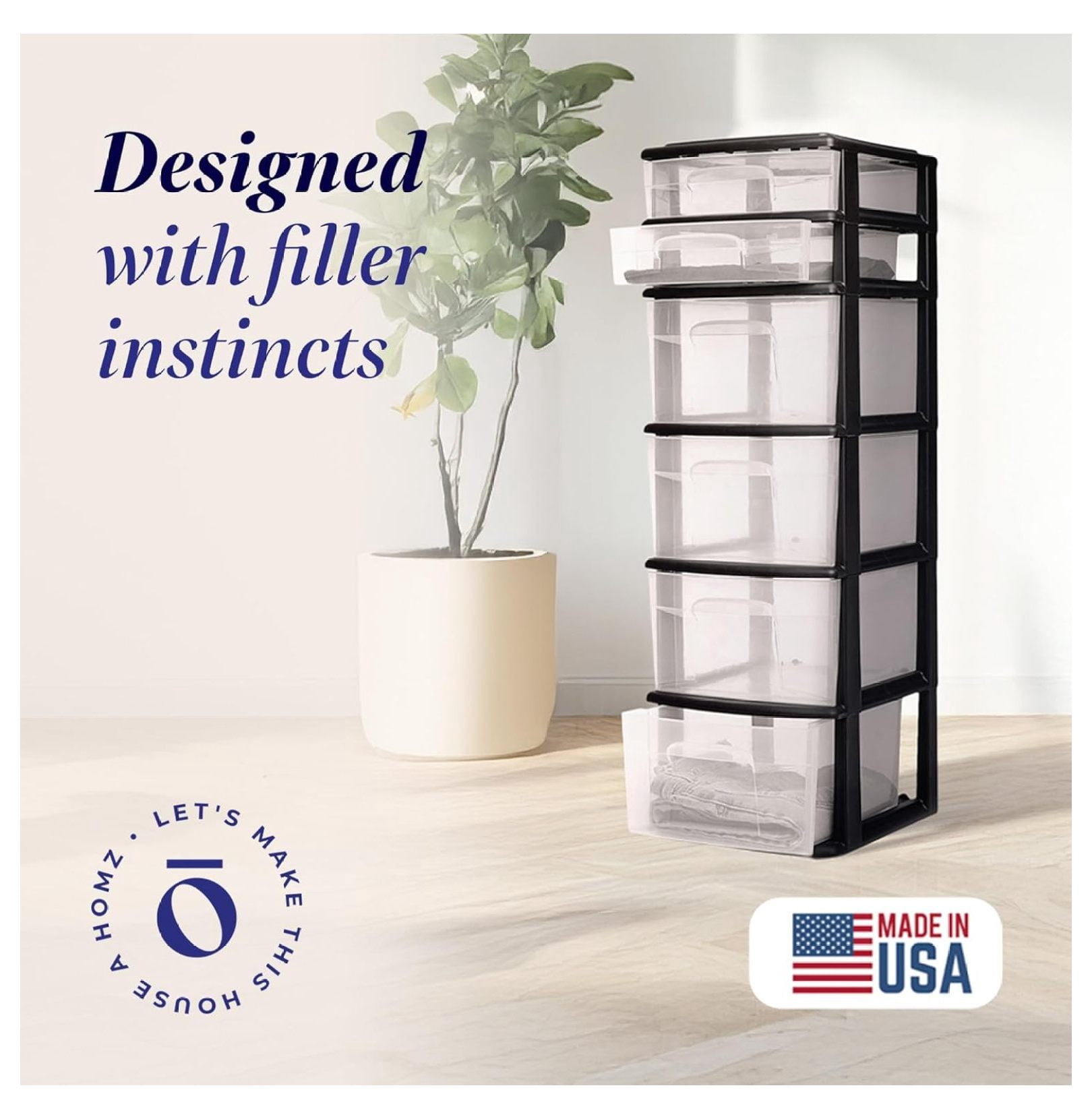 Drawer Tower, 6-Tier Clear Plastic Storage Organizer Cart, Black Frame - Heavy-Duty Organizing Drawers for Home, Bedroom, and Closet Organization