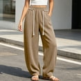thumbnail image 2 of HomeDM Women's Pants Wide Leg Sweatpants with Pockets Khaki Loose Drawstring Lounge Trousers for Athletic Work Size S, 2 of 9