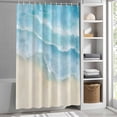 thumbnail image 6 of Blue Beige Waves Long Shower Curtain Set, Waterproof Shower Curtains for Bathroom, Summer Beach Coastal Nautical Ocean Washable Fabric Bath Curtain for Bathtub Decoration with Hooks 72x84 Inches, 6 of 9