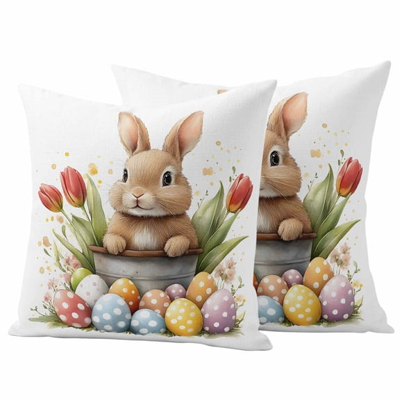 Outdoor Waterproof Pillow Covers Spring Easter Rabbit Polka Dot Egg Decorative Throw Pillow Protectors,Pillowcase Cushion Cases for Patio Sofa Garden Couch,16x16in,Pack of 2