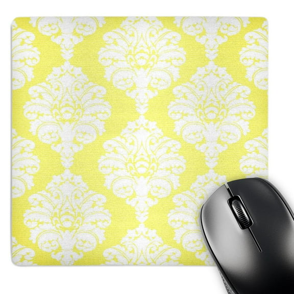 3dRose, Elegant White Damask On A Soft Yellow Background, MousePad