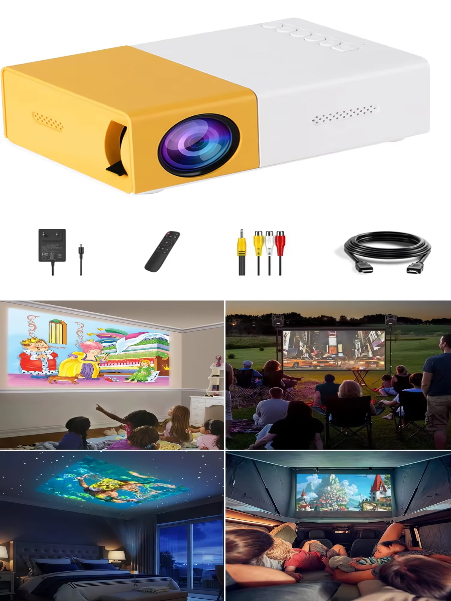 Gold Mini Projector for Cartoon, HD 1080P with Bluetooth 5.4 and Wifi 6,Aspect Ratio 4:3 , 750 ANSI