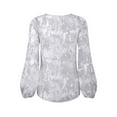 thumbnail image 4 of QELUSQELUS Women Lantern Long Sleeve V Neck Tie Knot Tie-dye Chiffon Outside Tops, 4 of 4