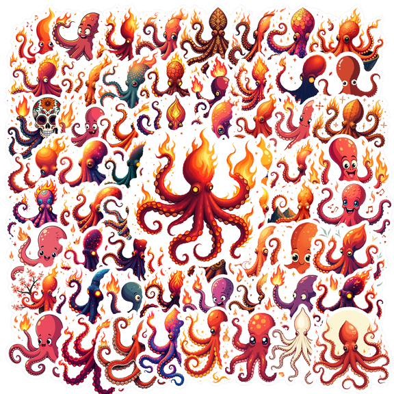 cartoon Octopus Theme Stickers, Waterproof Octopus Theme Sticker for Water Bottle Laptop Phone Cases Planner Skateboard Luggage Helmet Party Favor Decor, Ideal for Adults Teens Teacher Rewards