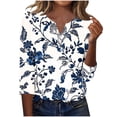 thumbnail image 4 of Babysbule 3/4 Sleeve Flower Printed Thin Button-Down V-neck Blouse & Top, Women's, 4 of 6