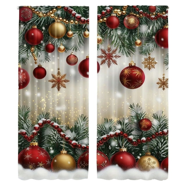 Hearth & Gear Rideaux Imprimés pour les Fêtes 2 Pcs de Rideaux Plats 2D Imprimés Rouges avec Flocon de Neige et Motifs Convenant à la Chambre Rideaux de Salon Chambre de Garçon Chambre Rideaux Transparents Douche