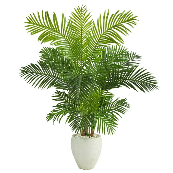 Nearly Natural 62" Hawaii Palm Artificial Tree in White Planter