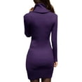 thumbnail image 3 of v28 Sweater Dress for Women Ribbed Knit Fitted midi Sexy Fall Winter Bodycon Cowl Neck Dresses Large Purple, 3 of 4