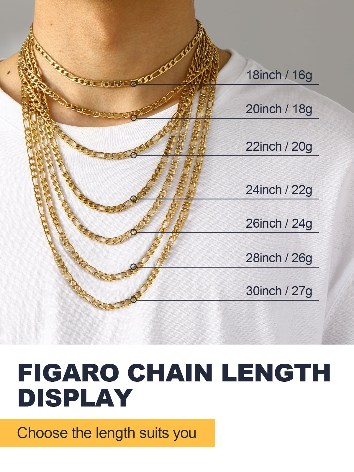 U7 Figaro Chain for Mens Stainless Steel 5MM 20 Inch Men Women 14K Gold Plated Chain Necklace Birthday Gift
