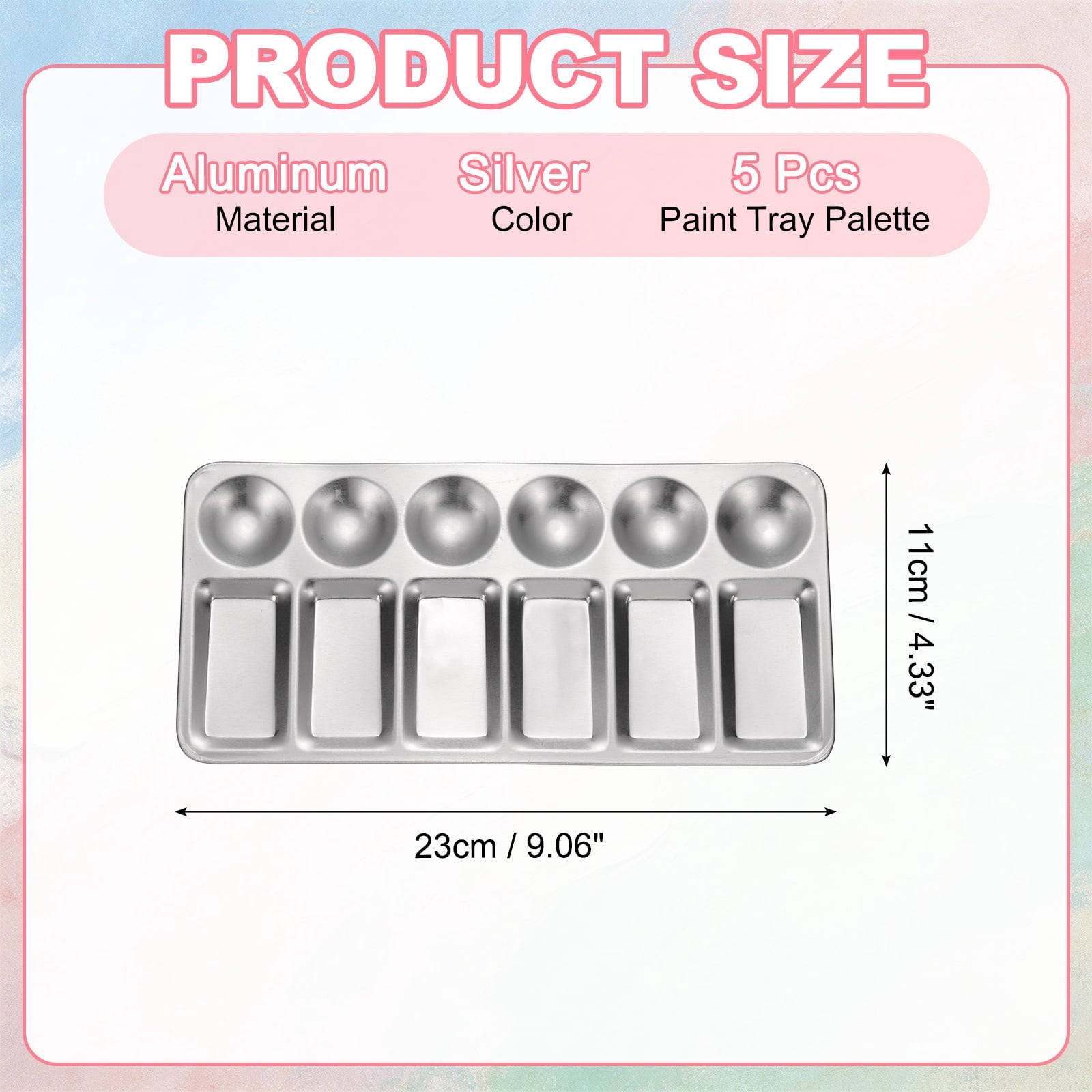 Uxcell Aluminum Paint Tray Palette, 12 Well Rectangular Paint Mixing Pallet Metal Palette Painting Tray for Acrylic Oil Watercolor Artist Class DIY Painting Party Supplies(Silver, Pack of 5)