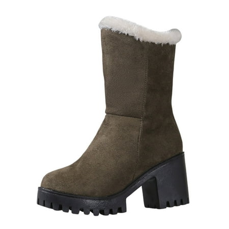 Durtebeua Snow Boots For Women Women Ladies Snow Boots Mid-Calf Winter Shoes Thickened Plush Warm Shoes with Anti-slip Rubber Base AG 8