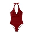 thumbnail image 5 of Stamzod Tummy Control Swimsuits for Women Deep V Neck One Piece Swimsuit Crisscross Halter Bathing Suit Backless Swimwear Red B XXL, 5 of 9