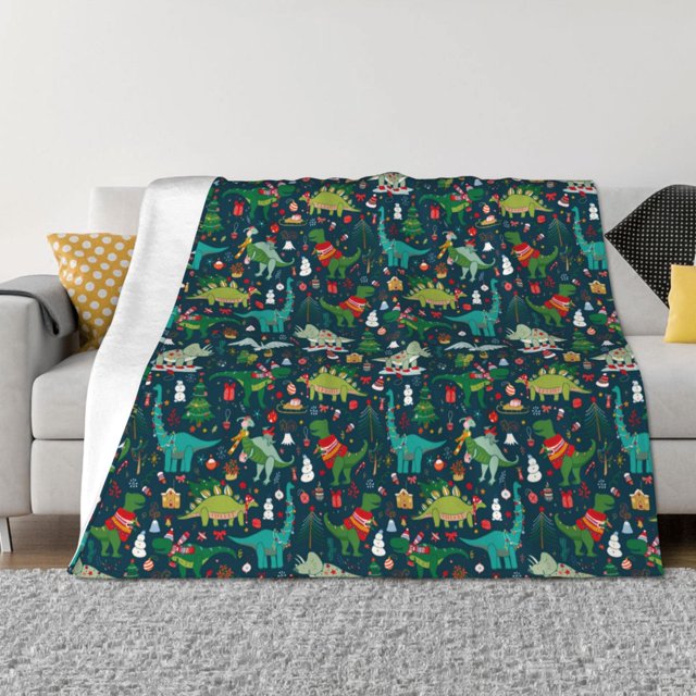 Balery Christmas Dinosaur colorful Manta de Franela con Dibujo, Lujo Ultra Suave y Cálido, Antipelusa y Resistente a las Arrugas para Cama, Sofá, Camping -60"x50"