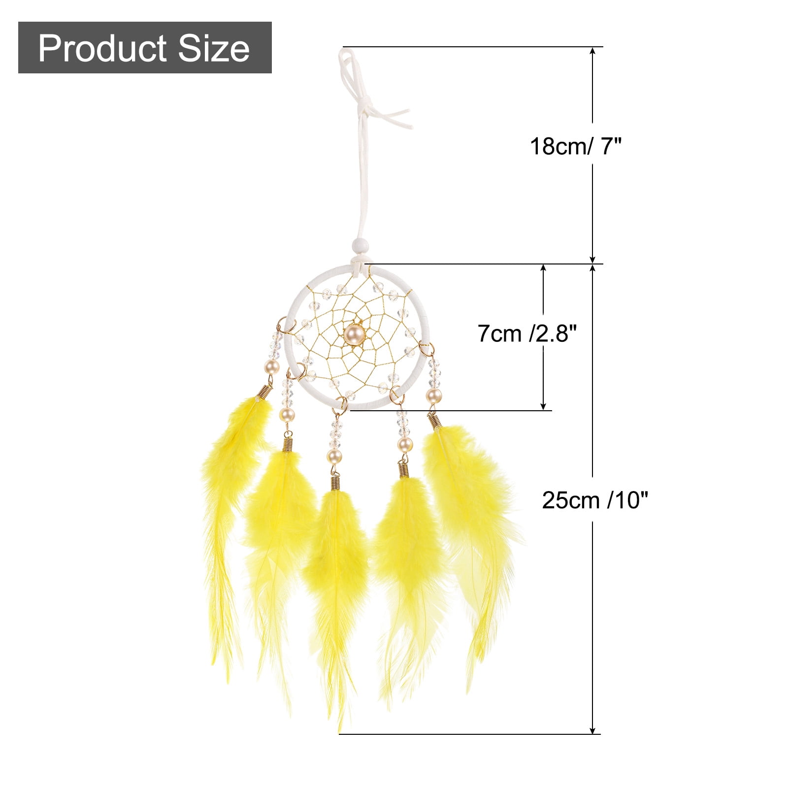 Unique Bargains Dream Catchers Handmade Feather Dreamcatcher with Crystal Beads Yellow