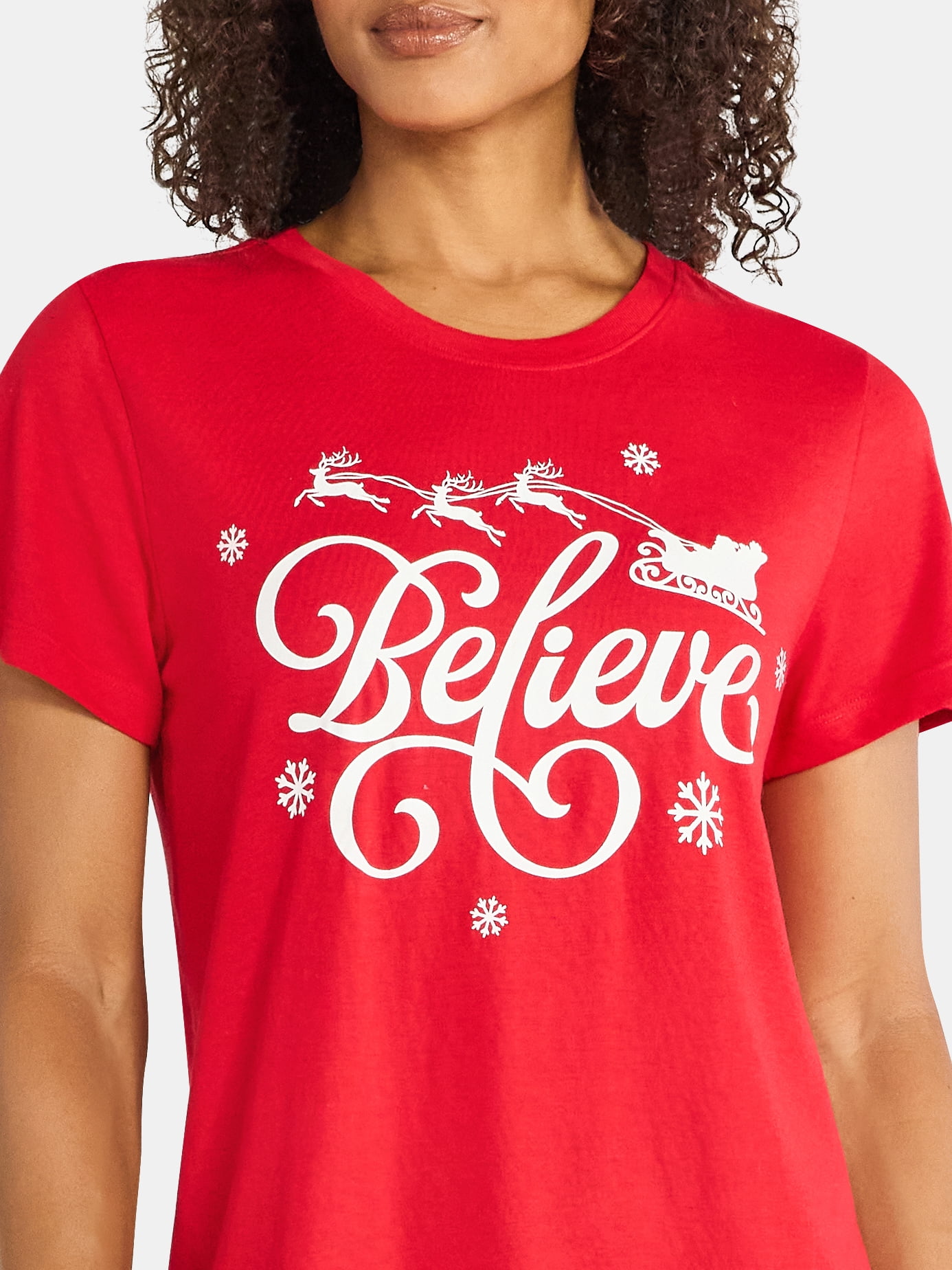 Christmas Women's Believe Sleigh Graphic Tee from Holiday Time, Sizes S-XXXL