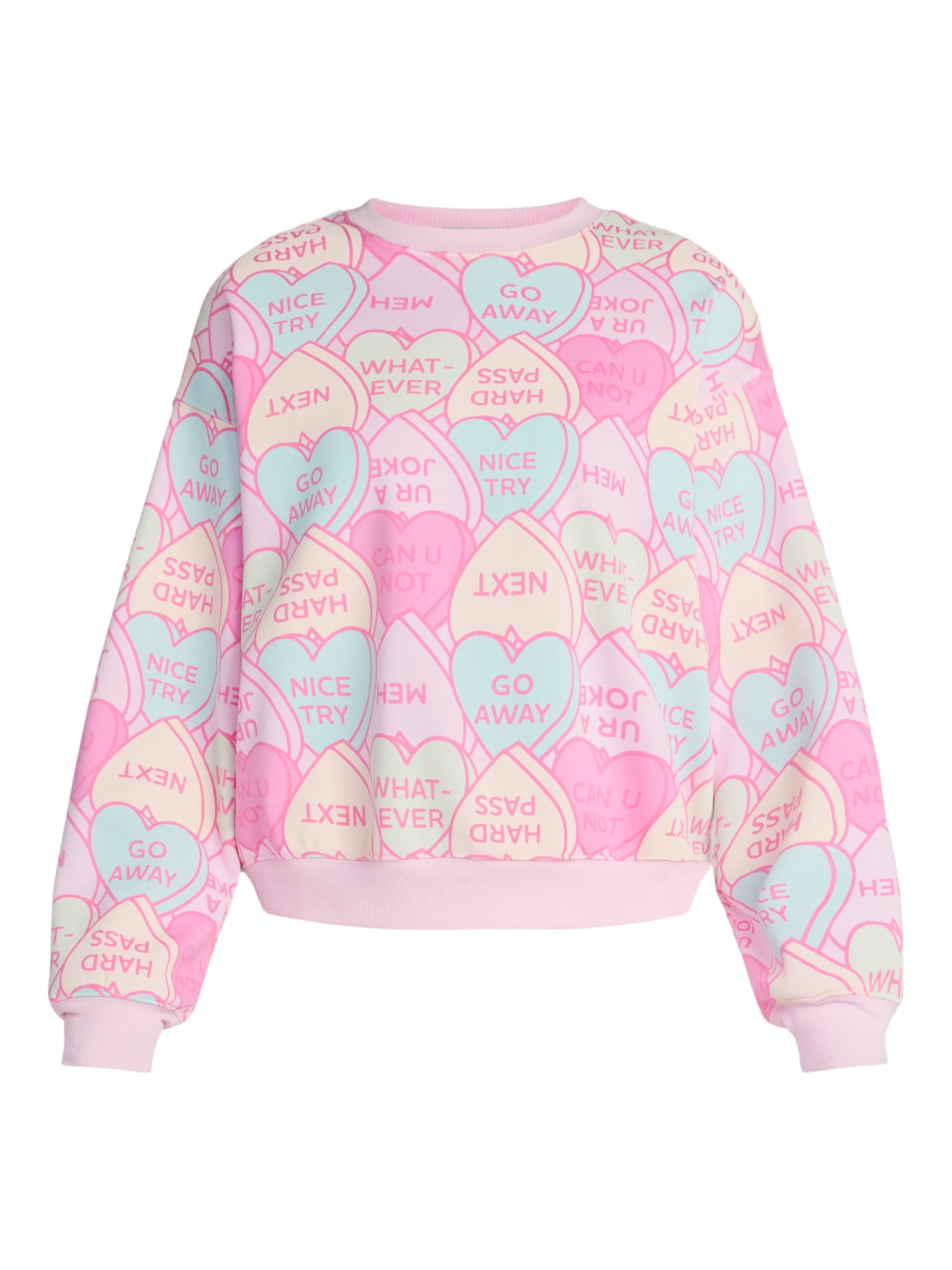 Candy Hearts Women's and Women's Plus Graphic Sweatshirt with Long Sleeves, Sizes XXS-4X