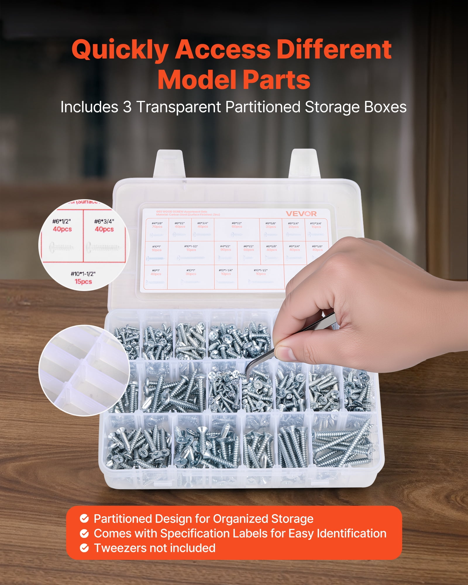 VEVOR 2250 Pcs Bolts and Nuts Assortment Kit, Metric + Imperial Machine Screws and Flat Washers, Alloy Steel M3/M4/M5/M6/M8 Multiple Size, for Equipment/Vehicle Assembly,Galvanized White