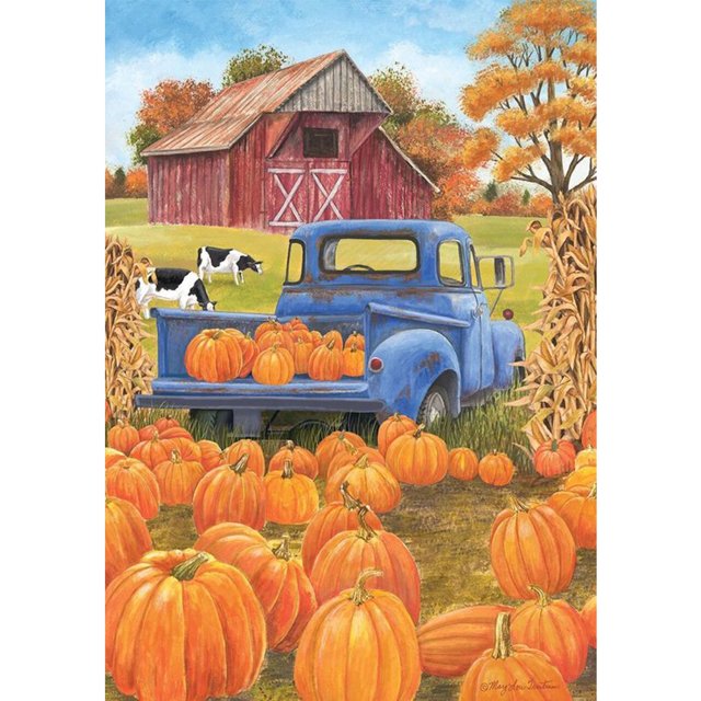 Cuadros Decorativos Cuadro de pared de diamantes de imitación de carro de calabaza de granja de pintura de diamante redondo completo Ehuebsd Nuevos Originales