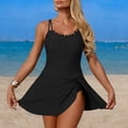 thumbnail image 5 of larppty Womens One Piece Swimsuit Tummy Control Bathing Suit Scalloped Modest 2026 Swim Dress (Black, S), 5 of 9
