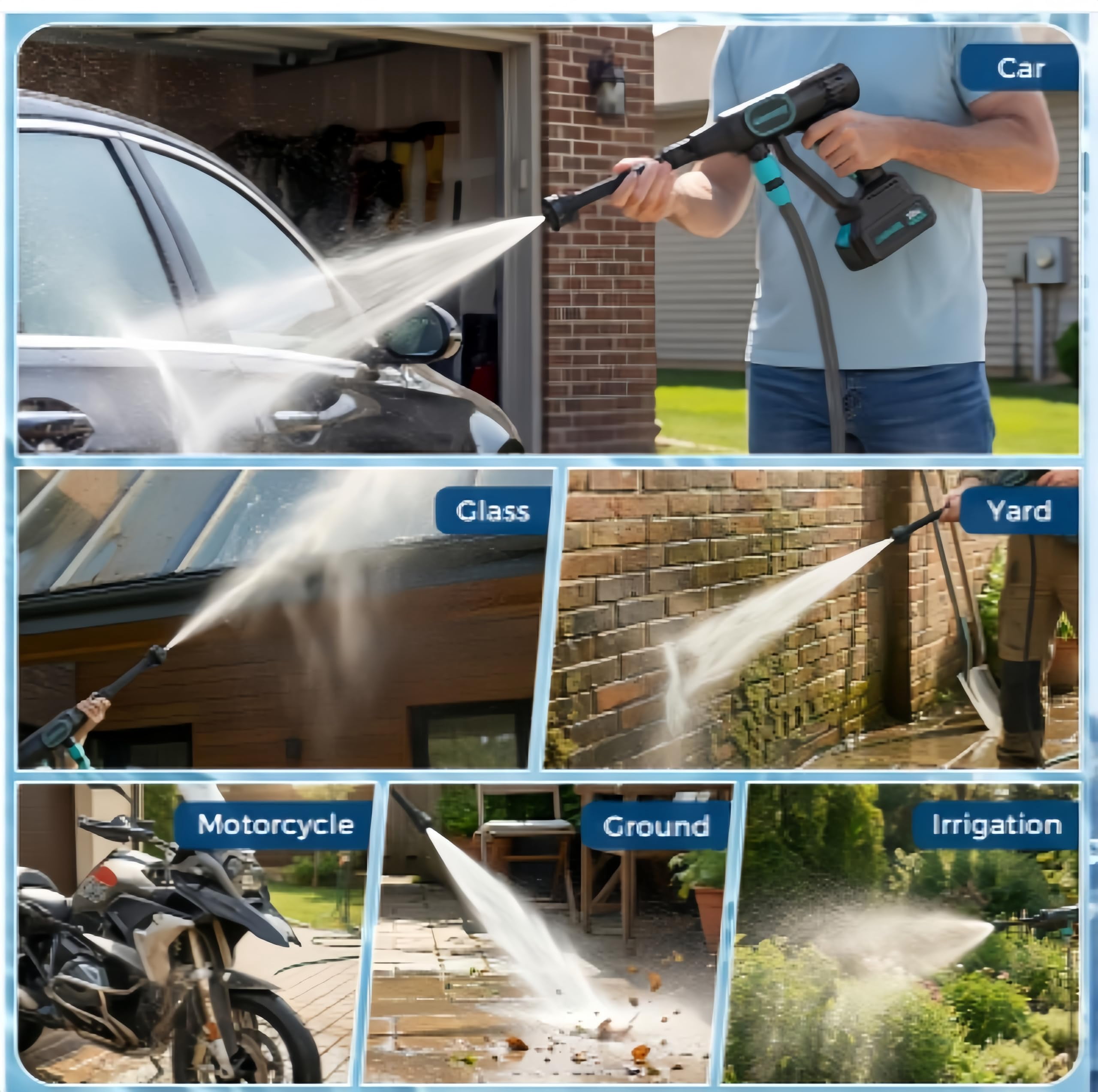 Pressure Washer Battery Powered - Cordless with 6-in-1 Nozzle, 26FT High-Elastic Hose, 4.0Ah Battery & Charger; Portable Handheld Cleaner for Home, Car, Garden
