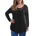 thumbnail image 4 of Babysbule Women's Tops Women's Summer Fashion Long Sleeve O-Neck Solid Lace Splicing Tops, 4 of 7