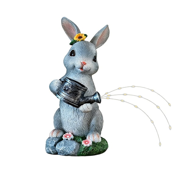 HuiXinOu Solar Rabbit with Watering Can Lamp, Realistic Resin Garden Statue Outdoor Decor, Easter Spring Yard Ornament