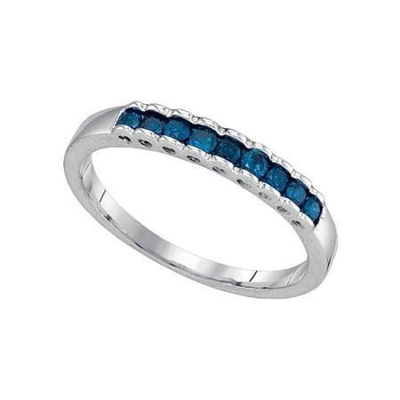 Ct Tw Princess Diamonds Band - 10kt White Gold Womens Princess Blue Color Enhanced Diamond Ribbed Band Ring 1/4 Cttw