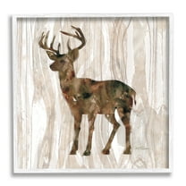 Wilderness Buck Watercolor Silhouette Rustic Grain Pattern Animals & Insects Framed Art Print Wall Art, 17x17
