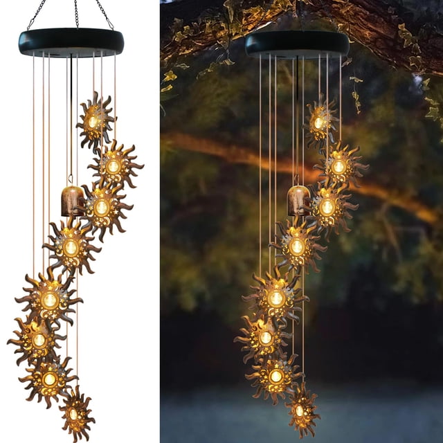 Campanas de viento solares Esgarden 8 LED con forma de sol, luna y estrella para exteriores