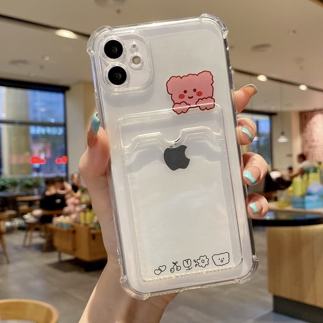 Funda de teléfono con bolsa de tarjeta de dibujos animados para iPhone 14, 13, 12, 11 Pro Max, 7, 8 Plus, X, XR, XS, Max, SE 2, funda trasera de parachoques suave