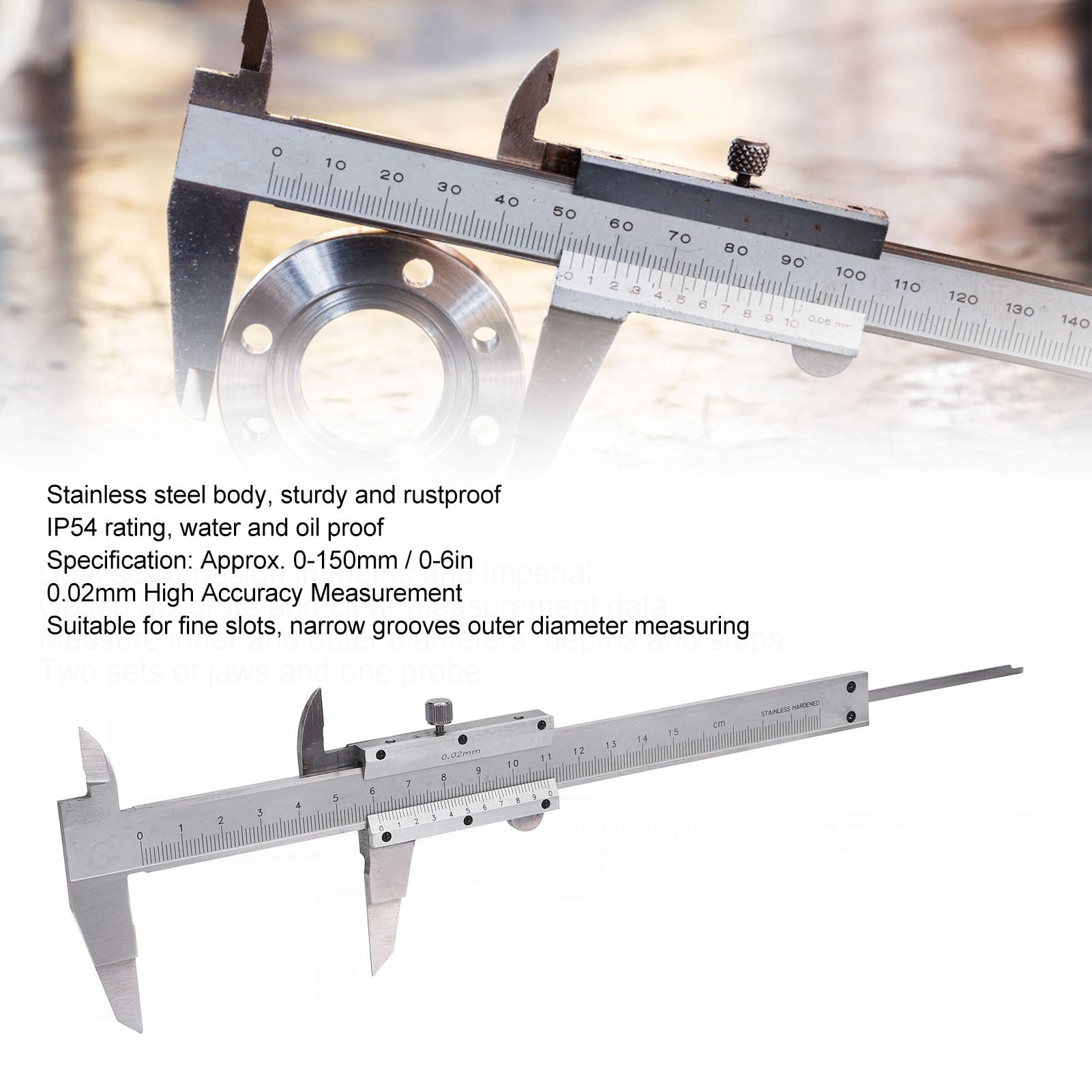 Suodoka High Accuracy Stainless Steel Vernier Caliper Thin Blade Measuring Tool for Outer Diameter Narrow Groove Measurement 0-150mm / 0-6 inches Range Professional Metal Calipers