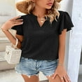 thumbnail image 2 of Women‘s Ruffle Short Sleeve V Neck Solid Color Blouse Tunic Top Basic Shirts Plus size, 2 of 6