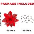 thumbnail image 2 of 15 piezas de flores artificiales de Pascua rojas con purpurina, flores artificiales de Navidad, decoraciones con clips para adornos de árbol de Navidad, guirnaldas para fiestas de bodas, 2 of 5