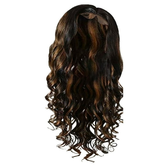 UYUH 13x6 Lace Front Wigs Human Hair 28 Inch Glueless Brown Mixed Blonde Highlights Loose Long Wig Deep Lace Frontal Wigs for Women Long Curly Wigs