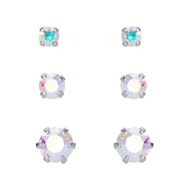 Brilliance Fine Women's Sterling Silver Crystal Earring Set, 3 Pairs
