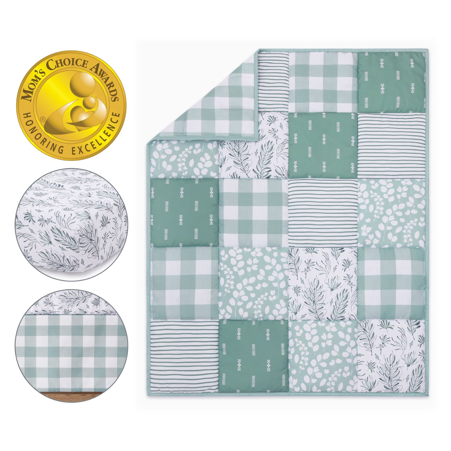 The Peanutshell Nursery Crib Bedding Set for Baby Girls and Boys, Sage, 3 Pieces