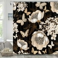 thumbnail image 3 of Black and Gold Floral Butterfly Shower Curtain, Boho Dark Flowers Botanical Aesthetic Shower Curtain for Bathroom with Hook, Vintage Moth Farmhouse Unique Chic Shower Curtain Set with Hooks 72X72, 3 of 6