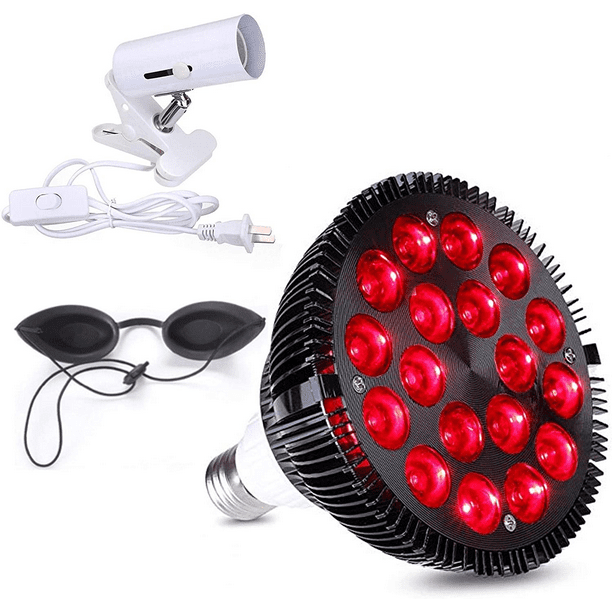 Red Light Therapy Lamp with goggles and light Socket 54W 18 LED Infrared Light Therapy Device, 660nm Red light and 850nm Near Infrared Red Light Bulb Skin Pain Circulation