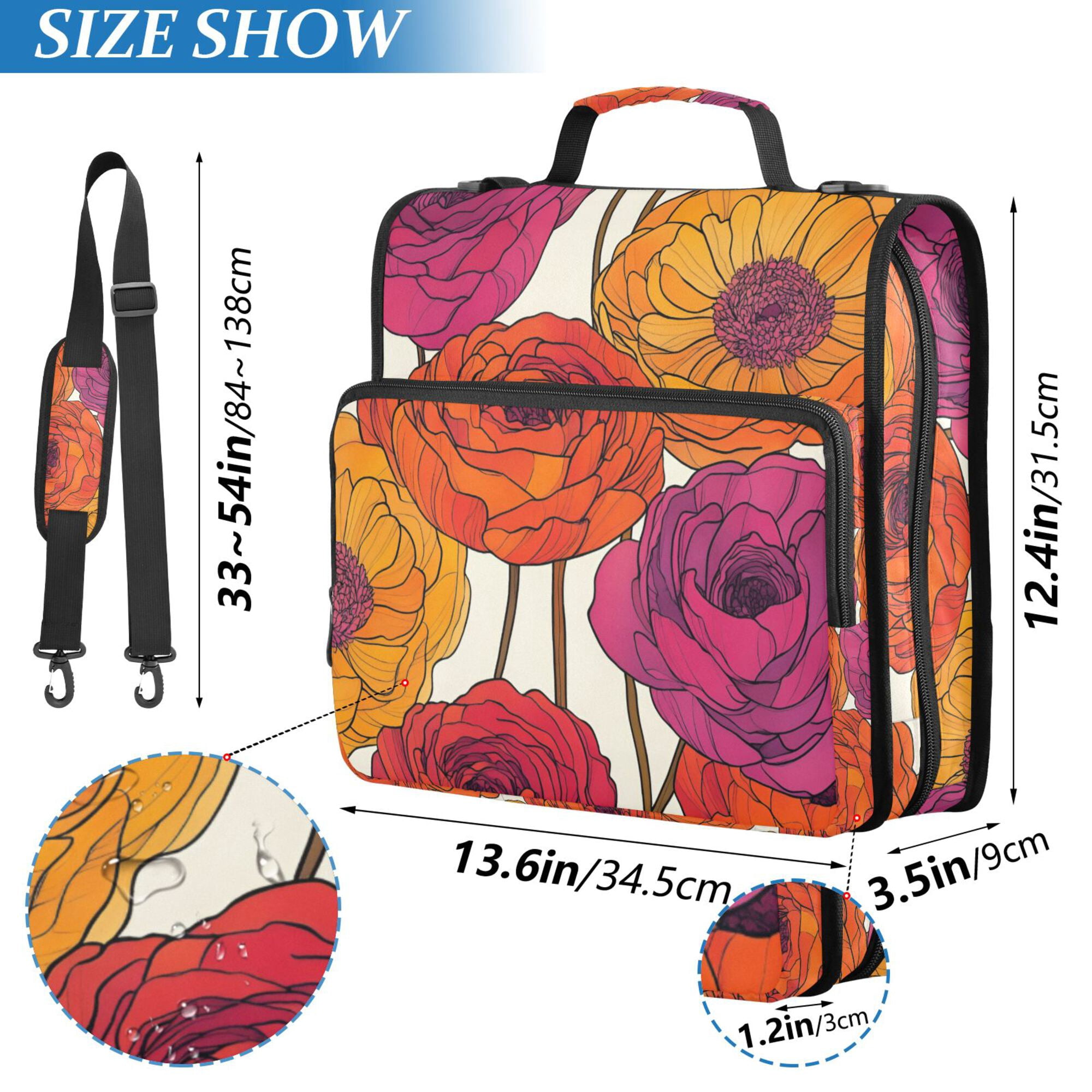 FORMRS Zipper Binder with Shoulder Strap 2-inch Ring 500 Sheet Capacity File Bag, Purple Hand Drawn Floral