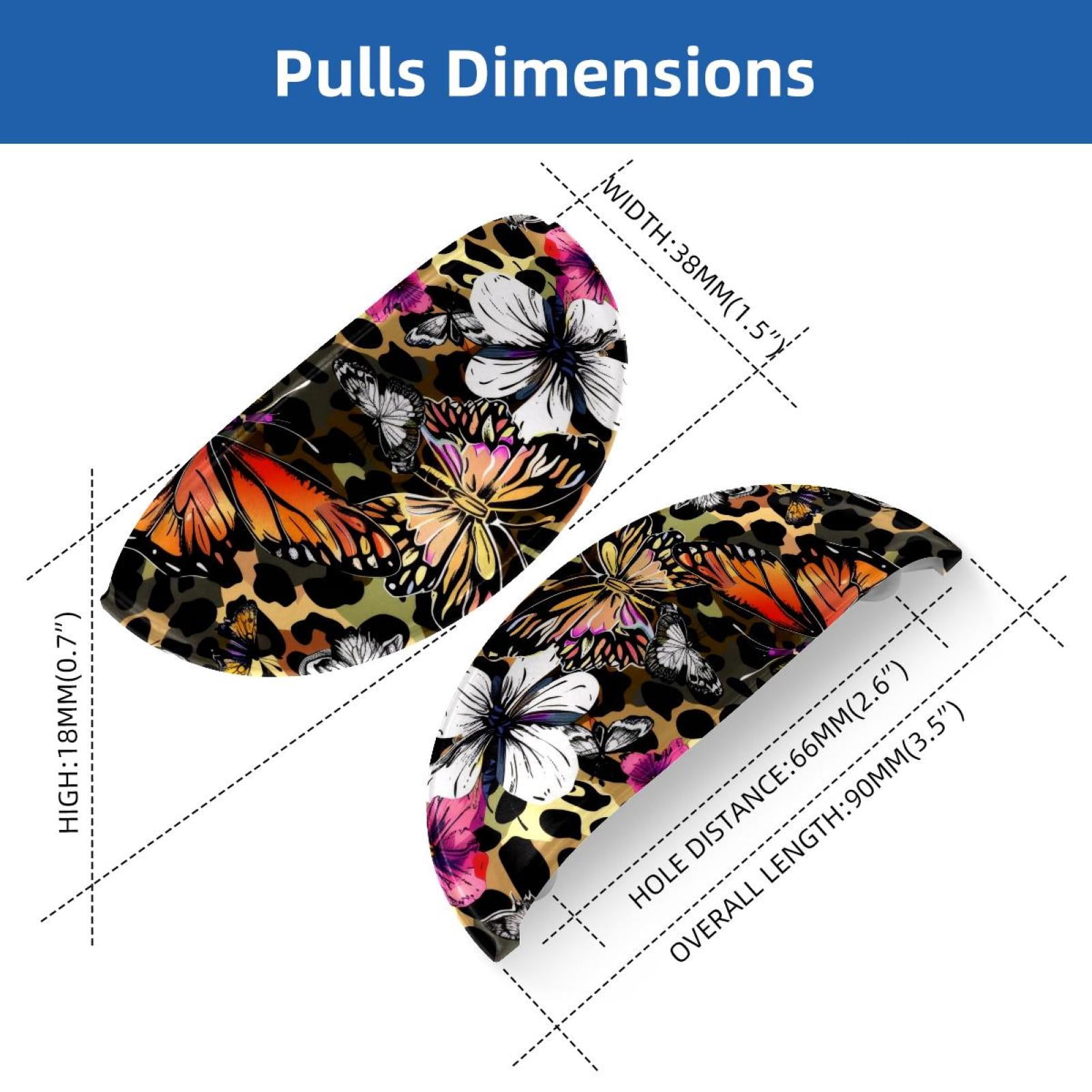 PhooArto 6 Pcs Cup Drawer Pulls, Butterflies Flowers on Leopard Spots Shell Shape Handles Cabinet Knobs for Dresser Cupboard Closet Wardrobe with Screws