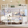 thumbnail image 3 of Aunfebrco Full Over Twin Metal Bunk Bed with Desk & Charging Station & Led Lights for Adults, Metal Loft Bed with with Drawers & Storage Shelves & Stairs & Full-Length Guardrail, White, 3 of 12
